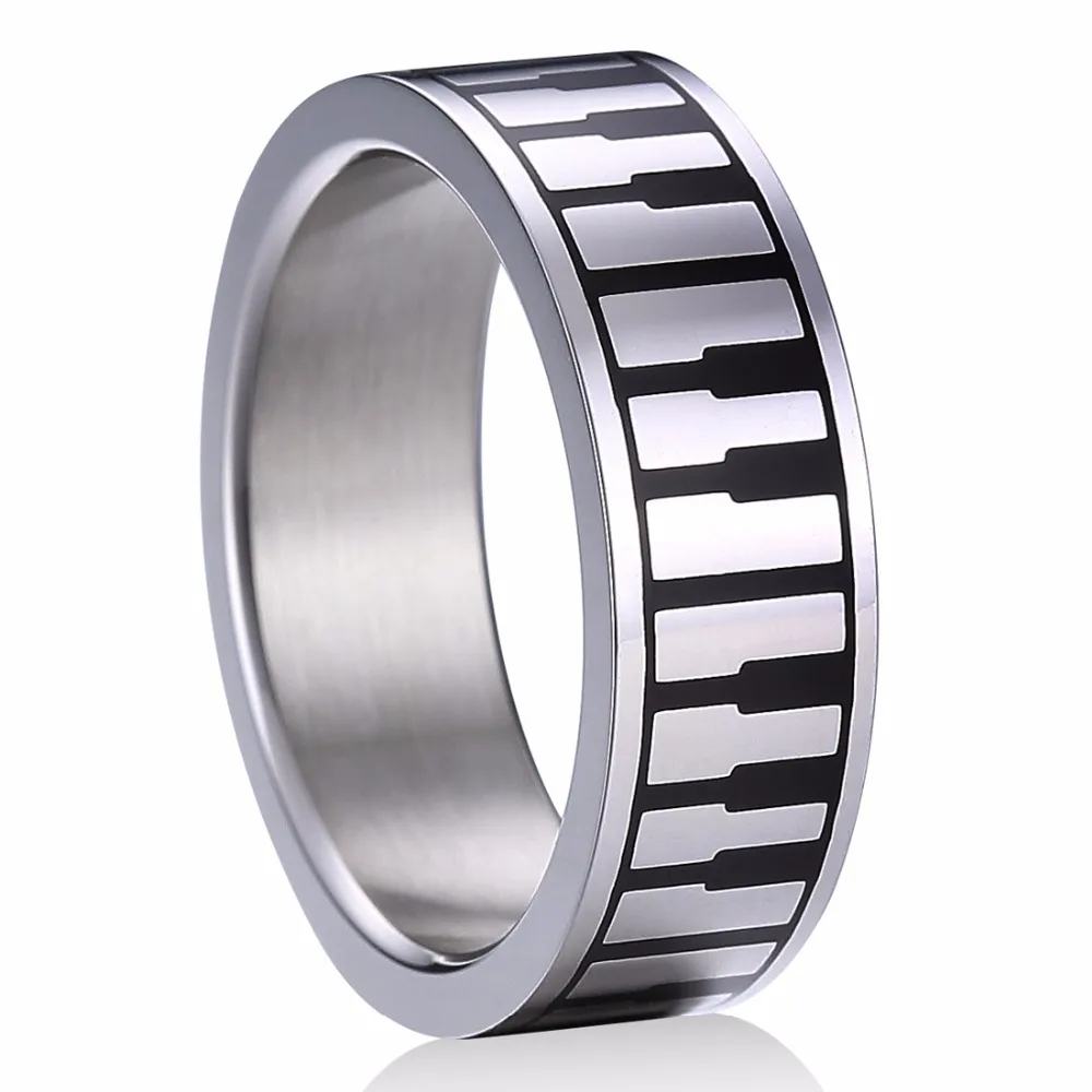 8mm 316L Stainless Steel Piano Keyboard Ring Men Women's Unique Surgical Wedding Band Best Girt for Music Lovers | Украшения и
