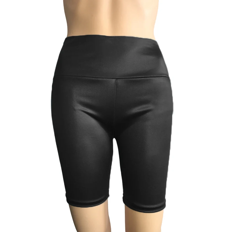 

TENTEN Women High Waist Short Pants Womens Short Leggings Knee Length Biker Short Women Summer Slim Stretch Legging PU Coating