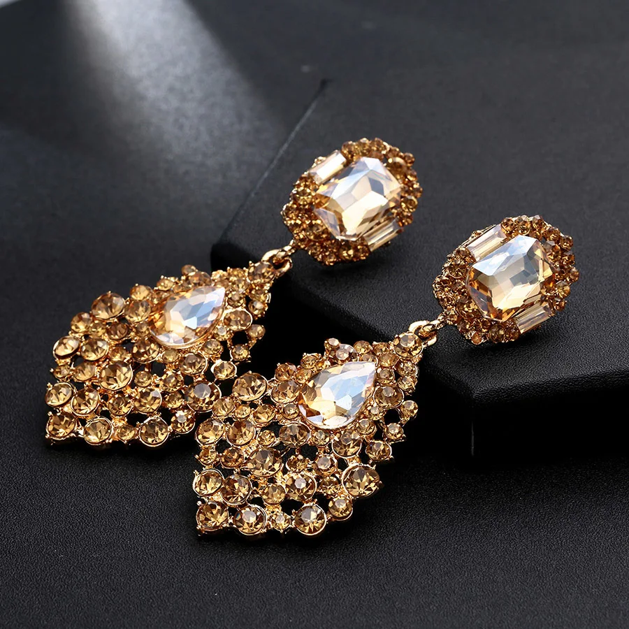 Женские серьги с кристаллами цвета шампанского роскошные свадебные подвески