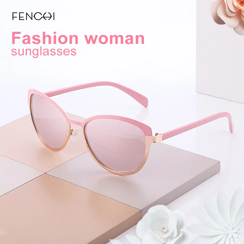 14389C1 FENCHI женские солнцезащитные очки дизайнерские трендовые брендовые винтажные розовые Зеркальные Солнцезащитные очки женские кошачий глаз óculos de sol feminino - Цвет линз: 14389C1