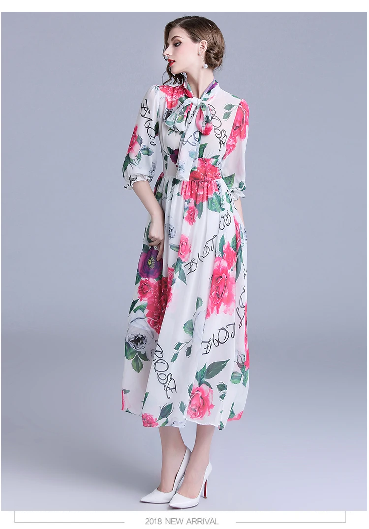 Maxi Dresses for Women High Quality Elegant Chiffon Party Dress 2018 Big Swing Slim A Line Vintage Floral | Женская одежда