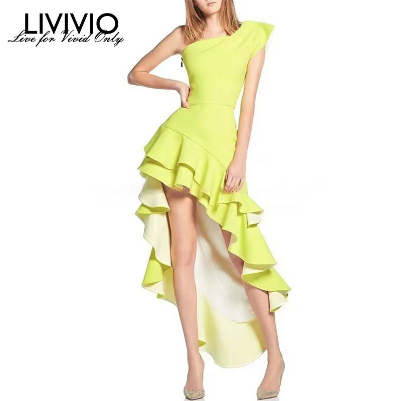 [LIVIVIO] Необычные Вечерние платья-бодикон, женские платья с открытыми плечами, асимметричные женские платья с оборками, сексуальные модные летние новинки