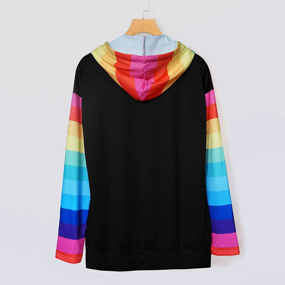 Женская Повседневная Толстовка с длинным рукавом в цветную полоску капюшоном