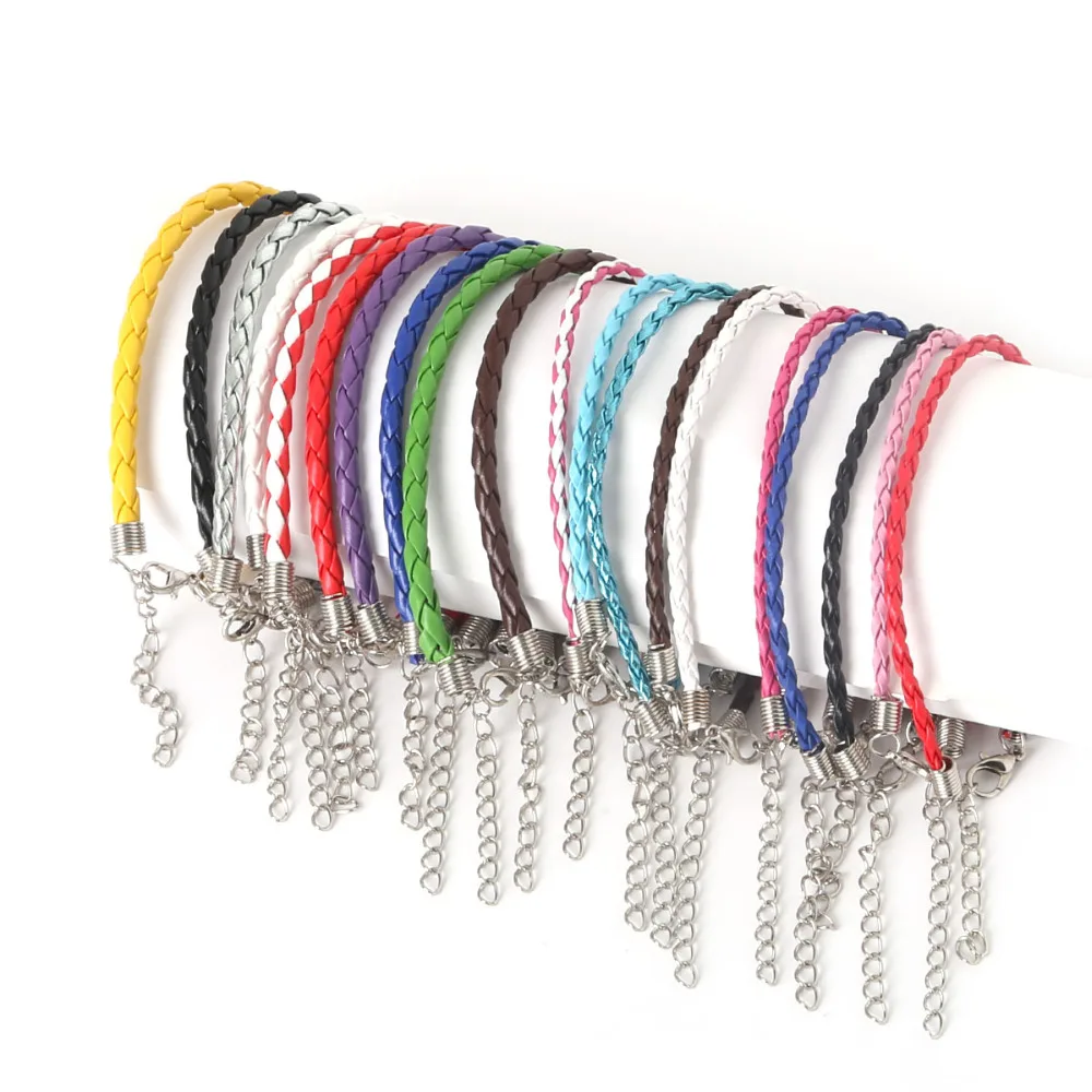 Модный яркий круглый регулируемый плетеный браслет из ПУ кожи 10 шт./лот 3 мм 4 шнур