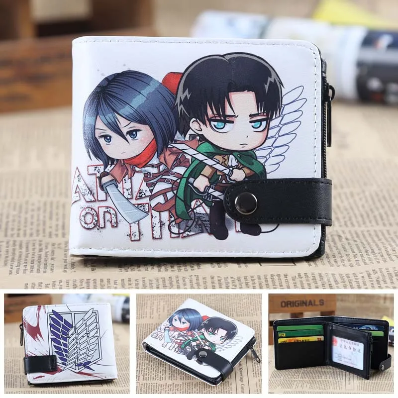 Attack on Titan Аниме мультфильм Кнопка короткий двойной pu Кошелек Черный Дворецкий Тоторо Наруто гинтама атака на Титанов L держатель слоев портмоне - Цвет: Attack on Titan