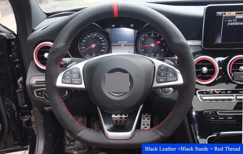 Черные Кожаные Замшевые DIY Ручная прошивка автомобиля рулевое колесо Крышка для Mercedes-Benz C200 C250 C300 B250 B260 A200 A250 спортивные CLA220