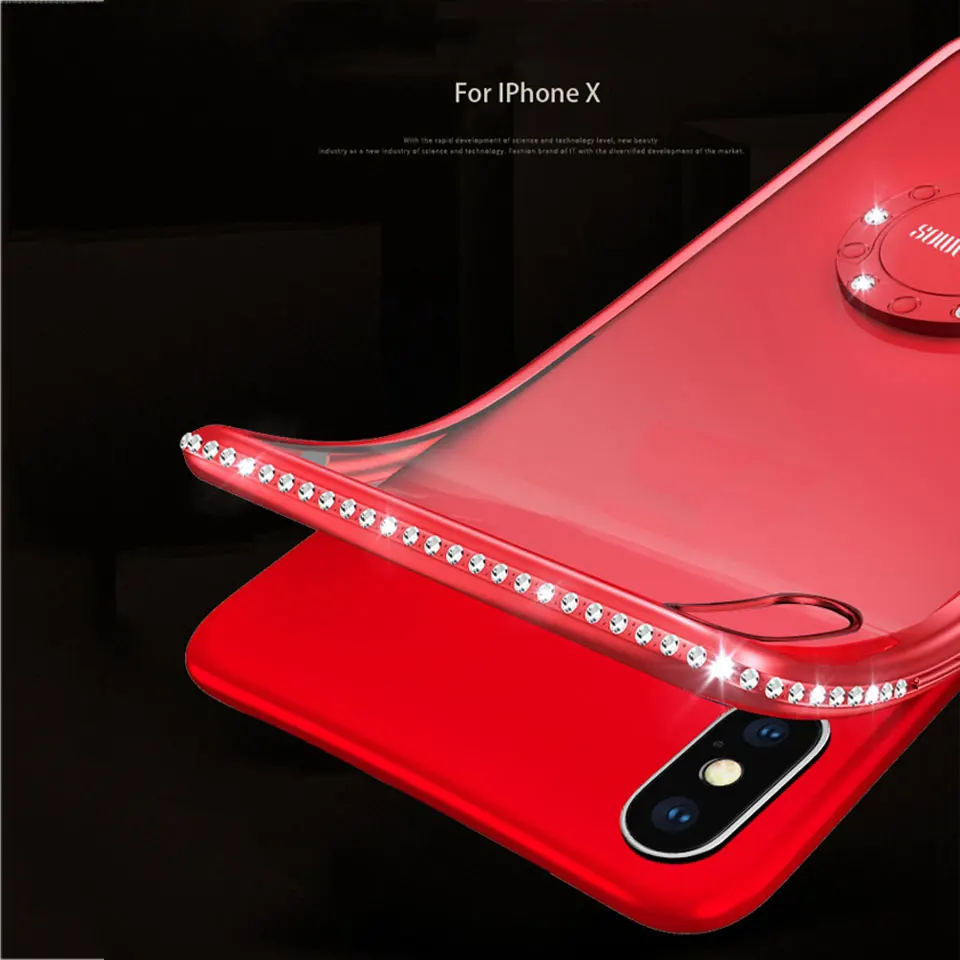 Diamond кольцевой магнитный держатель Case для iphone X XR XS MAX 7 Plus 6s крышка блеск samsung