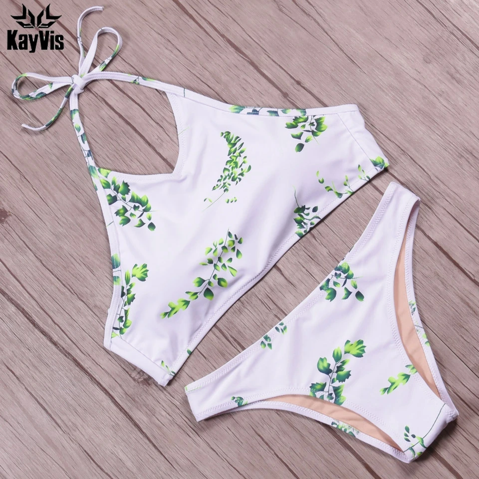 KayVis 2019 Sexy Bikinis Women Swimwear Low Waist Swimsuit Crop Top High Neck Bikini Set Push Up Halter Bathing Suits |