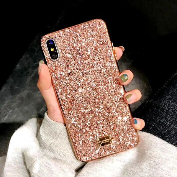Rose gold Чехол для iphone 6, 6 S, 7, 8 Plus, чехол, роскошный бренд, блестящий сверкающий Мягкий чехол из ТПУ для iphone X, XR, XS, Max, стразы, задняя крышка, чехол - Цвет: Rose gold