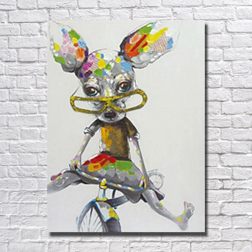 Большой размер Ручная работа абстрактная Милая велосипедная Собака Картина