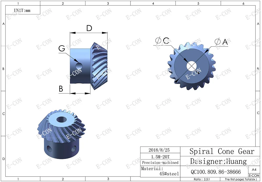 2pcs 1.5M20T Metal Umbrella Spiral Bevel Gear Helical Motor Gear 8mm/10mm/12mm Bore