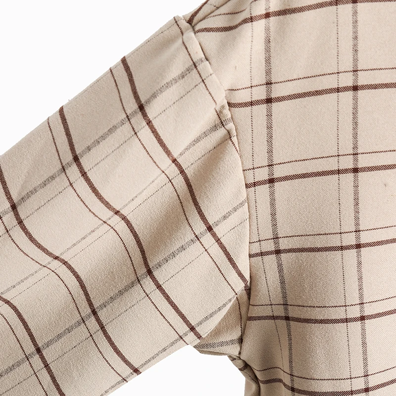 2018 Spring New Style Women Fashion Retro Lapel Neck Plaid Shirt Female Loose Long Sleeve Shirts Women's Cotton and Linen Blouse |