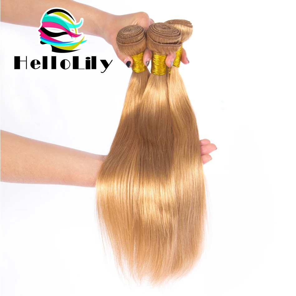 Индийский Девы Волосы Прямые Человеческие Соткать 3 Пучки Блондинка Меда #27 Прямо