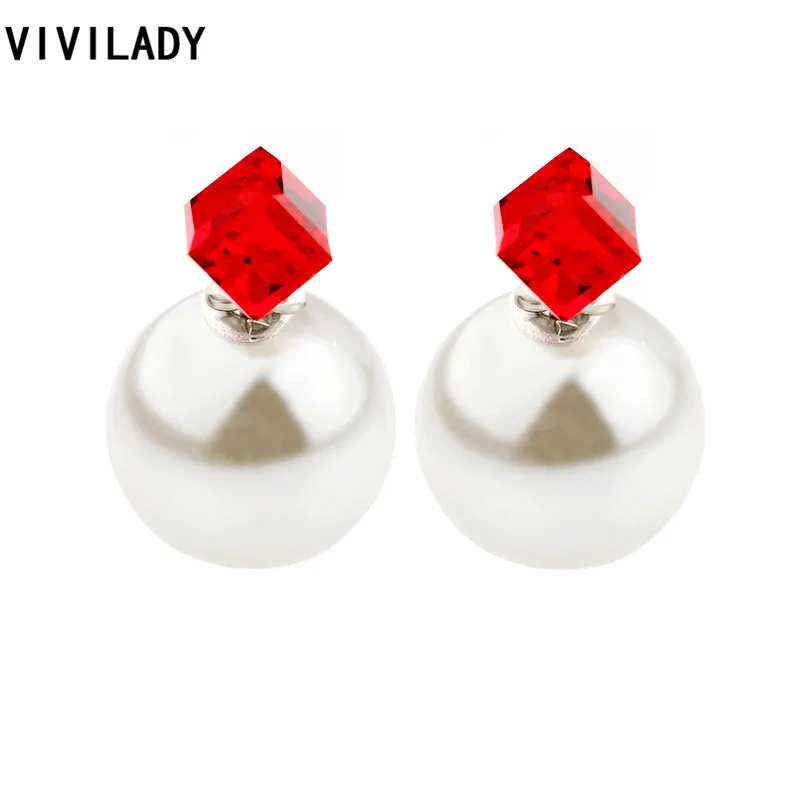 Серьги гвоздики VIVILADY с искусственным жемчугом женские круглые квадратные