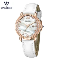 cadisen date elegant shell dial watch for women fashion travel genuine leather strap watch woman high quality relojes de mujer