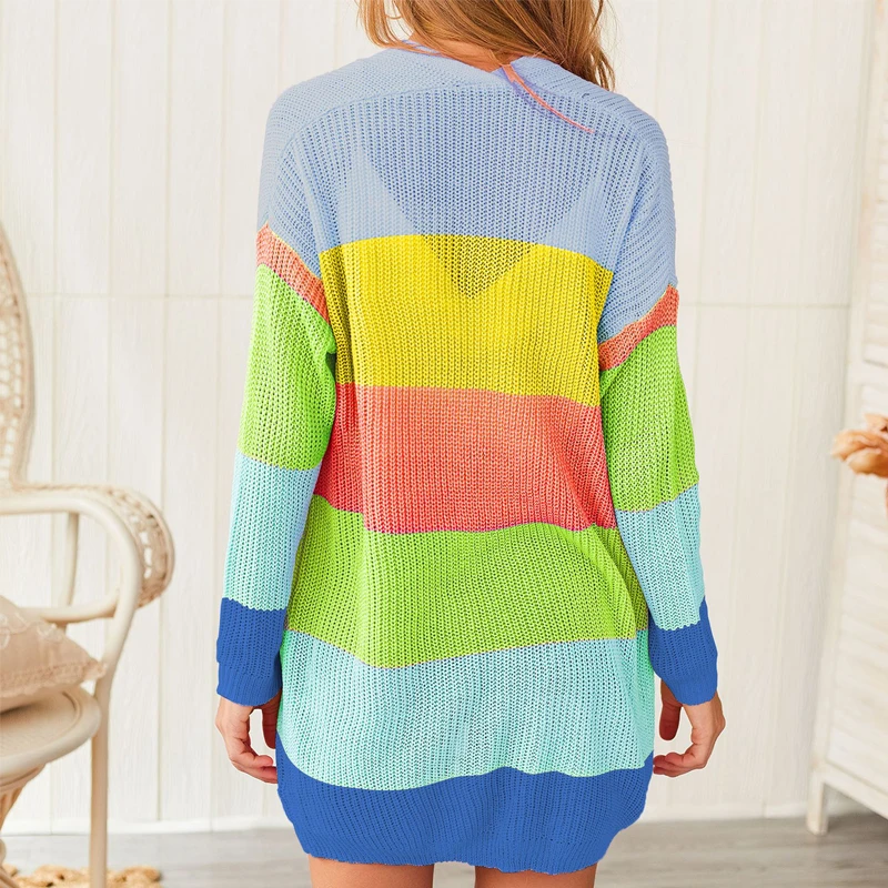 Женский кардиган Laughido Свободный вязаный джемпер с длинным рукавом и карманом