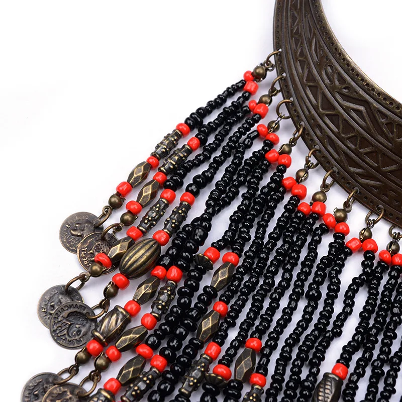 Коралловый Бусины Цепочки и ожерелья Jewelry Винтаж Этнические ожерелья для Для женщин, Новая мода бисером кисточкой монета Цепочки и ожерелья цепь воротник YY0853