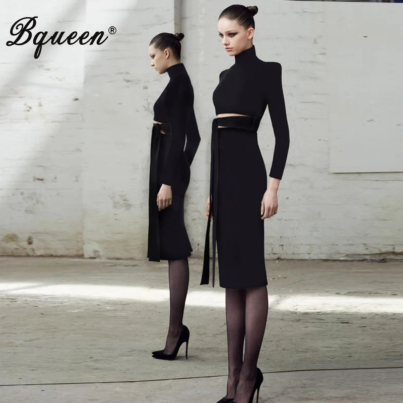 Bqueen 2019 Новое Женское лоскутное Бандажное платье с длинным рукавом Сексуальные