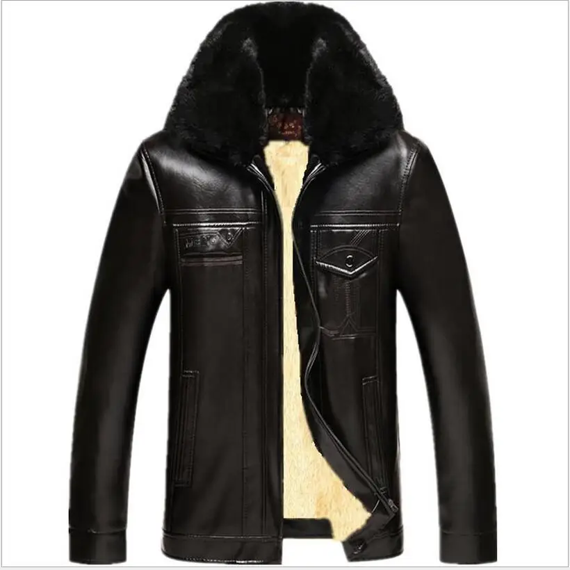 Мужской зимний пуховик из искусственной кожи с бархатной подкладкой | Мужская