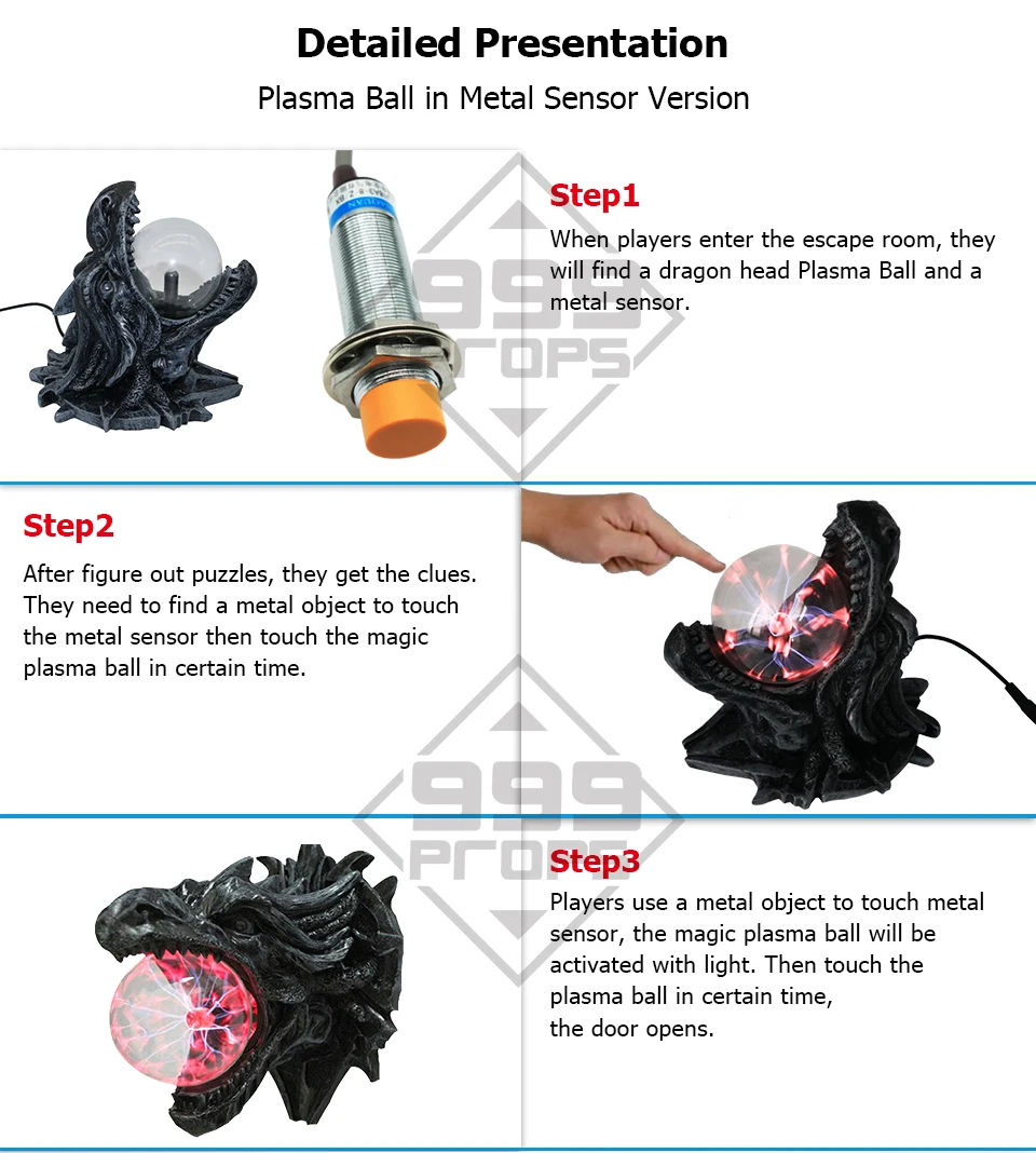 999PROPS Dragon Plasma Ball Prop escape room supplier touching ball for certain time to unlock several trigger methods supplier