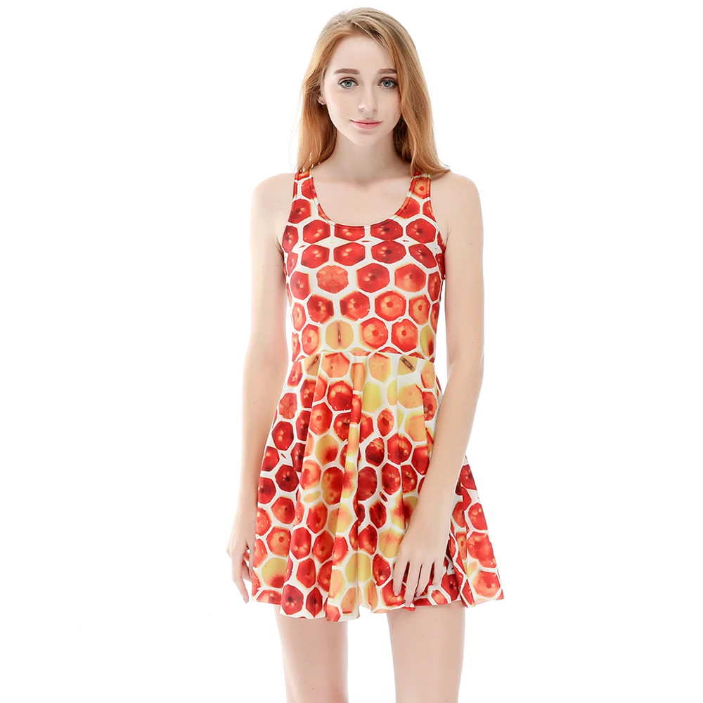 Hot sale New arrival Fashion 3D Women orange garnet print silm Expansion sleeveless dress drop shipping/ Free shipping | Женская одежда