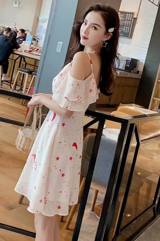 Женское шифоновое платье с открытыми плечами мини-платье высокой талией и