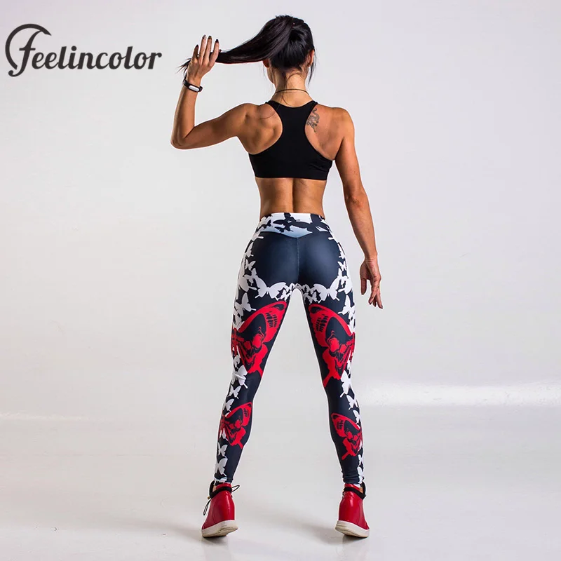 Feelincolor красная бабочка леггинсы Для женщин сердце Форма 3D Печатный тренировки