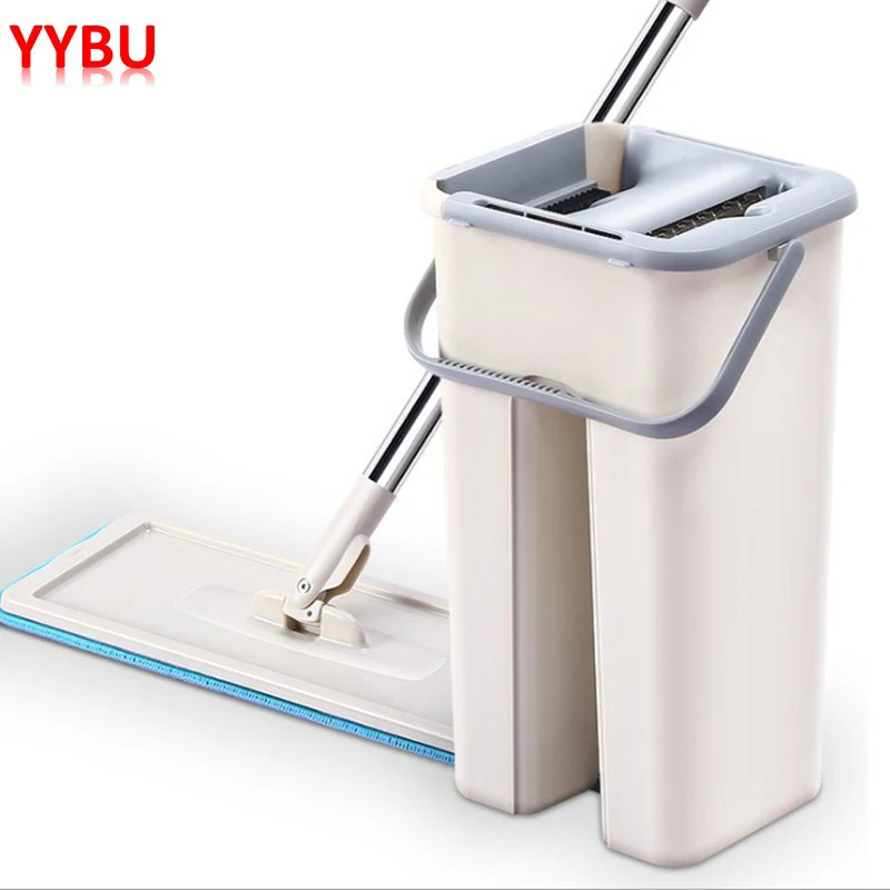 YYBU Free Hand Mop with Bucket Automatic Magic Floor Cleaning Mops 4PCS Microfibre Wipes Squeeze Flat Kitchen Cleaner | Дом и сад