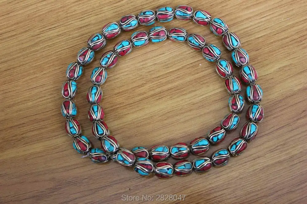 

BD157 Handmade Nepal Brass Inlaid Colorful Stone 10mm Loose Beads Ethnic Tibetan Spacer Beads Diy Beads 10 PCS Lot