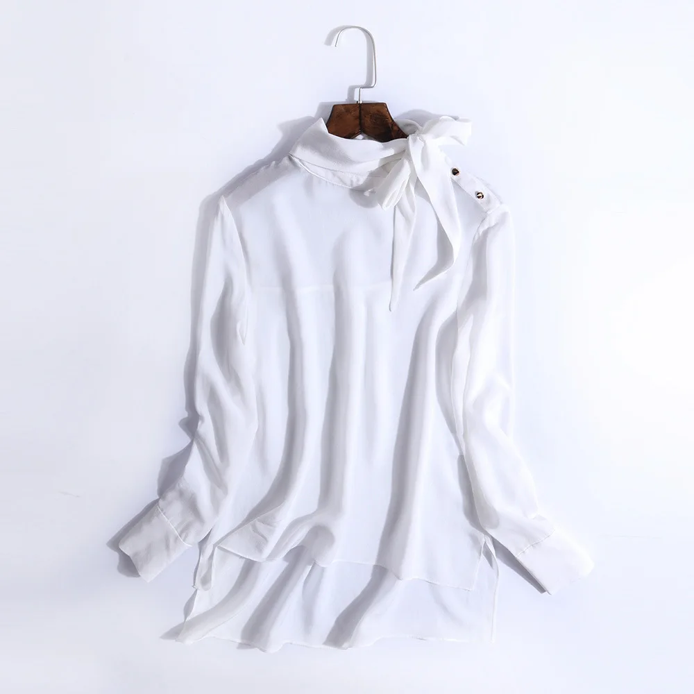 100% шелковая блузка рубашка высокого качества Брендовая женская с воротником