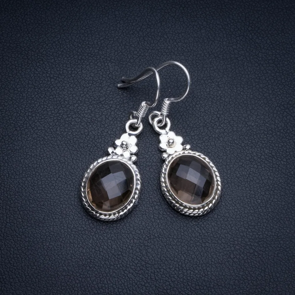 

Natural Smoky Quartz Boho Style 925 Sterling Silver Drop Earrings 1 1/4" R1968