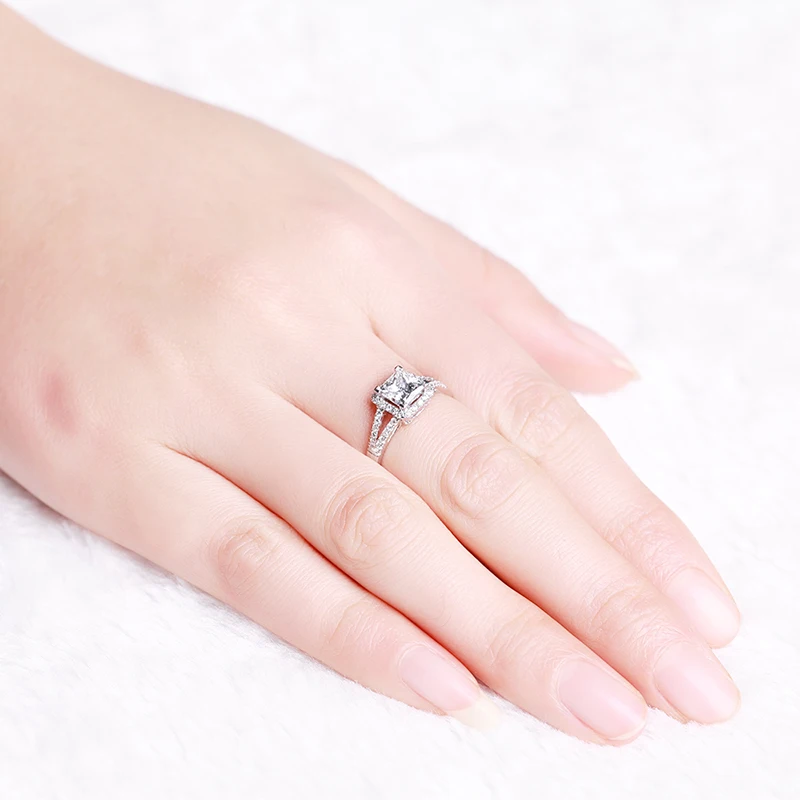 ZOCAI HALO SPLIT SHANK REAL 1.3 CT CERTIFIED D-E / VS DIAMOND ENGAGEMENT RING PRINCESS CUT 18K WHITE GOLD W03185 | Украшения и