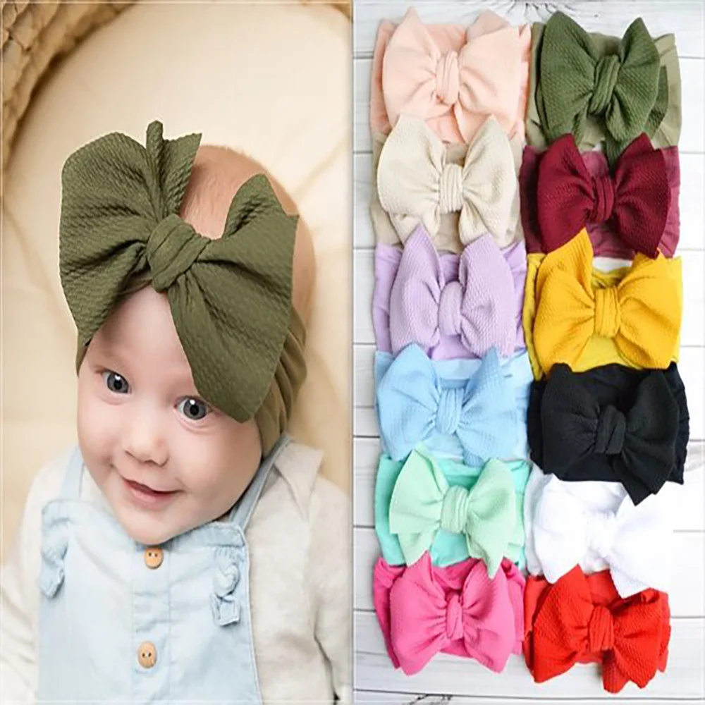 

Baby Big Bows Wide Headband Bowknot with Nylon Headbands Large Bow Hair Turban Infants Head Band Bebes Headwrap Hair Accessories