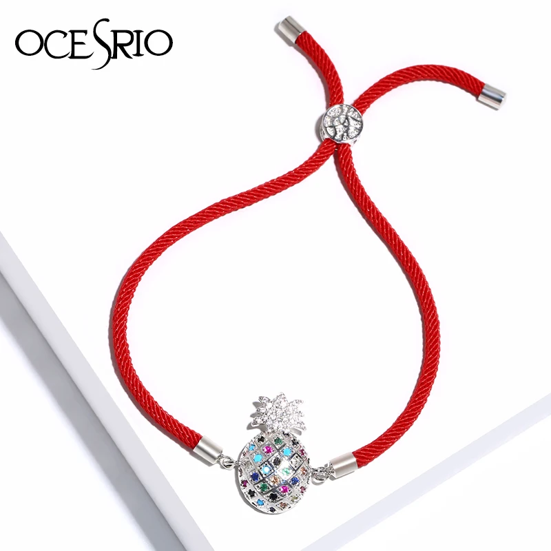 OCESRIO удачи ананас красные браслеты для женщин кубический цирконий дружба Красная