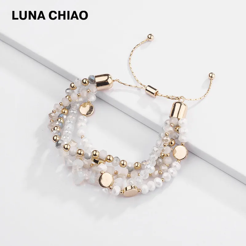 LUNA CHIAO, модные ювелирные изделия, многослойный кристалл, натуральный камень, бисерный браслет, плетеные сложенные браслеты для женщин - Окраска металла: White