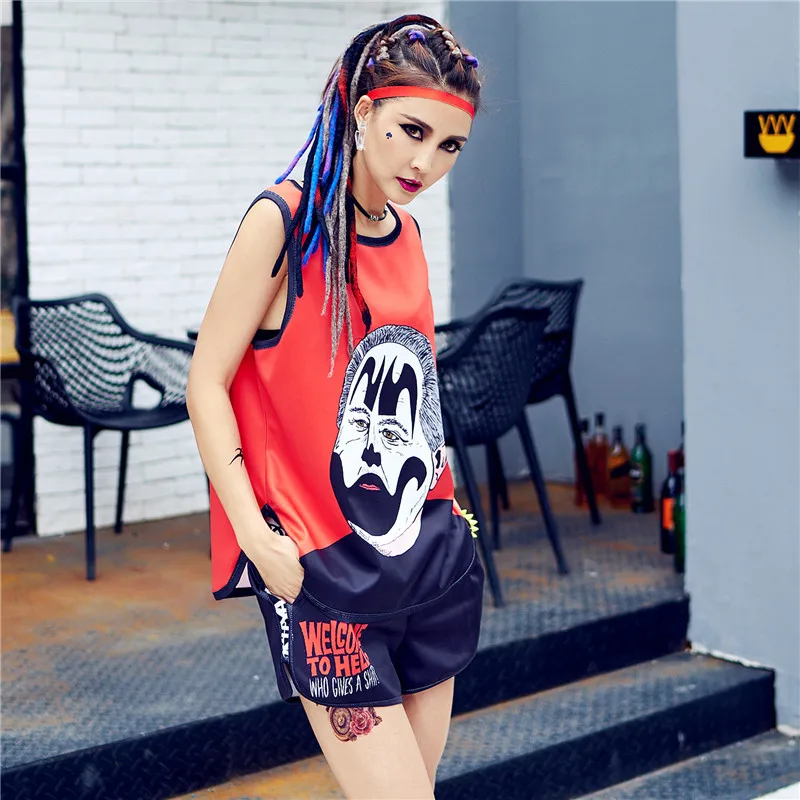 Женский спортивный костюм just.be.never harajuku летний из двух предметов в стиле хиппи