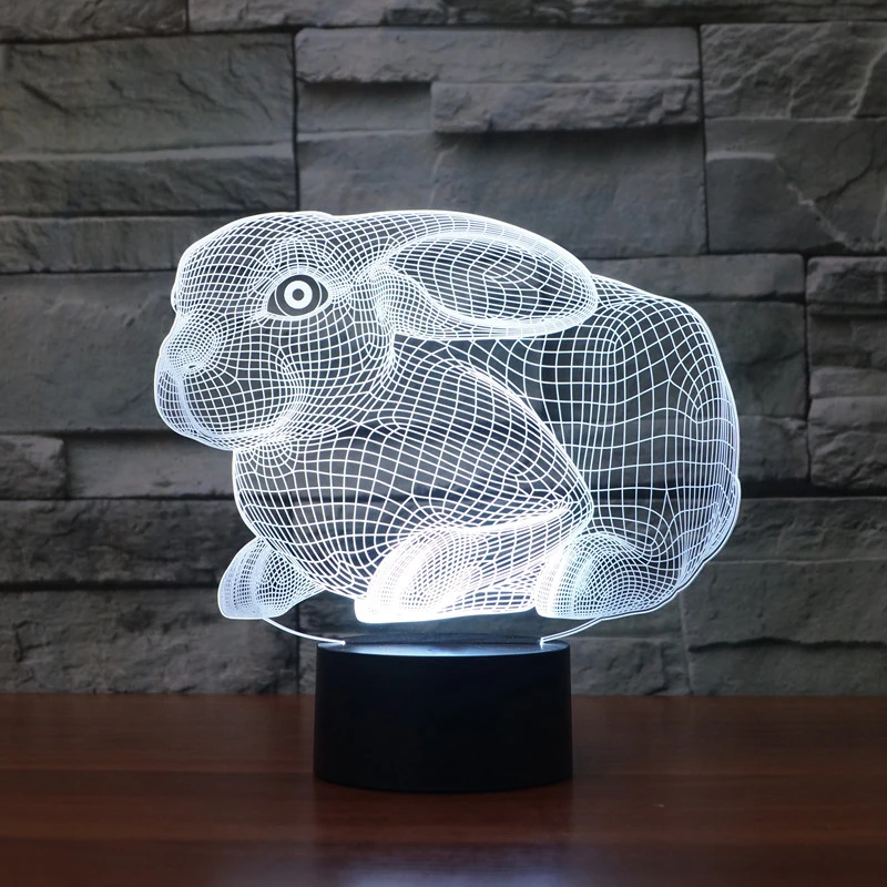 7 цветов Изменение 3D заяц животных Visual настольная лампа милый кролик Иллюзия