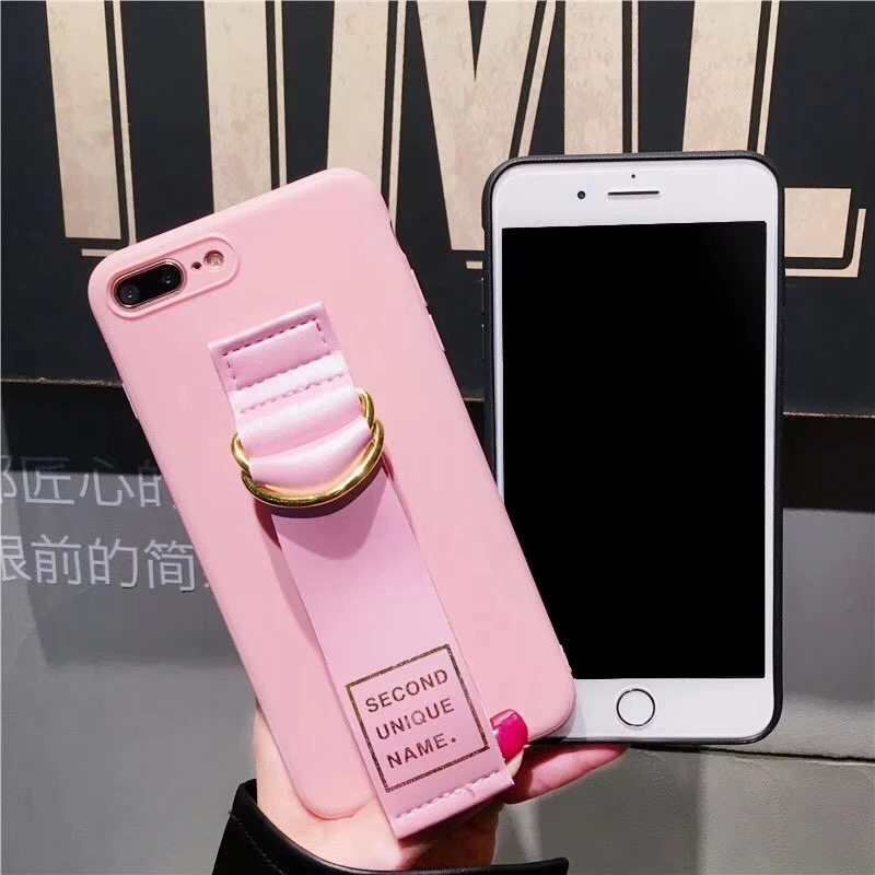 Korea ins Second Unique Name leather hot stamping letters logo luxury wristband soft TPU case for iphone 6 6s 7 8 plus 10 X |
