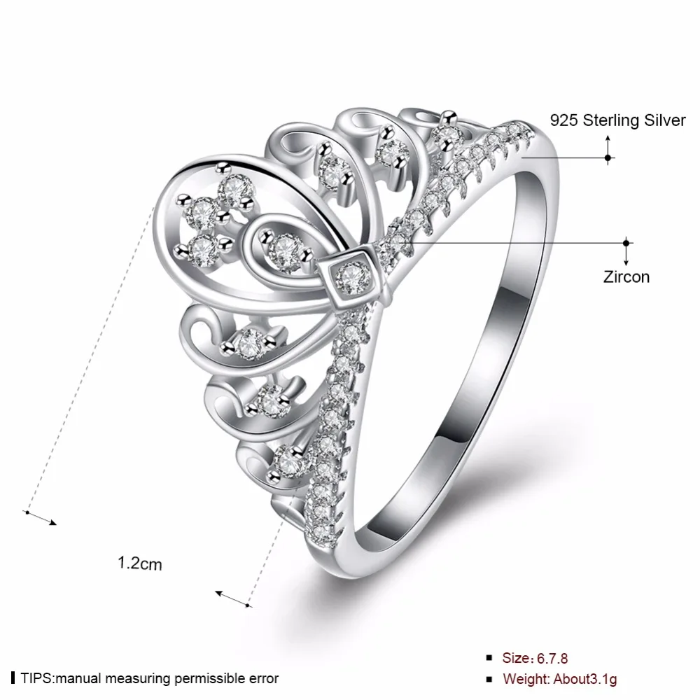 Vemany 925 серебро кольцо Корона Дизайн Обручение крошечный циркон украшения для Для
