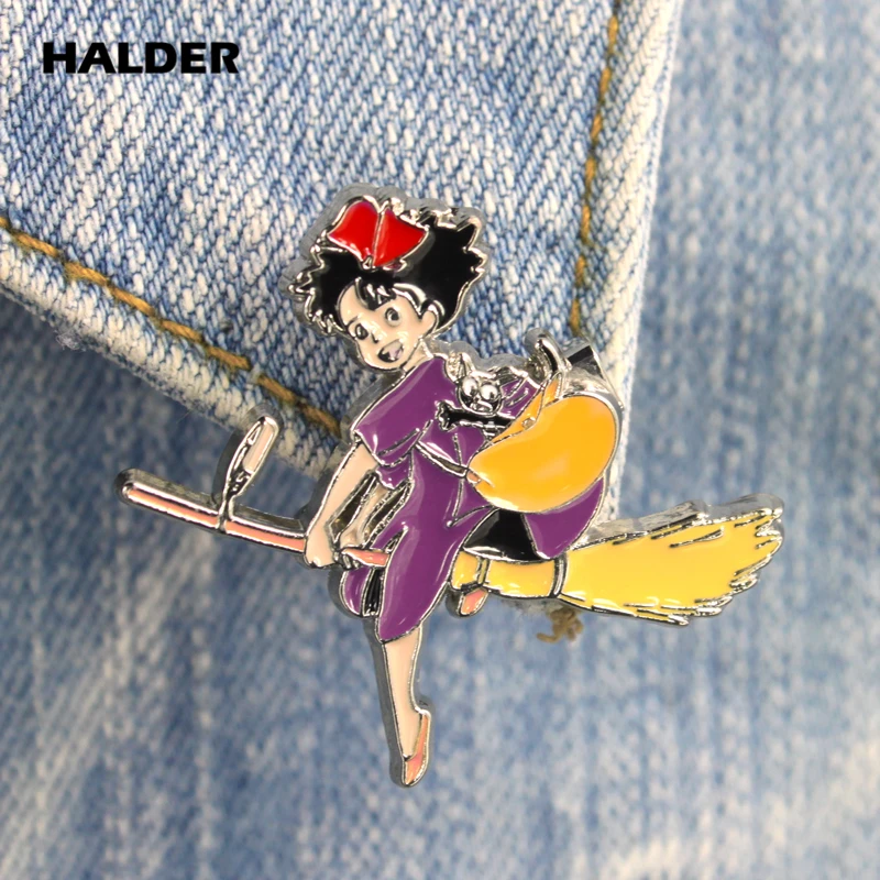 BR0045 halder Кики Услуги ведьмы летать метла! черные и красные броши значок с эмалью одежда значок для рюкзака ювелирные изделия