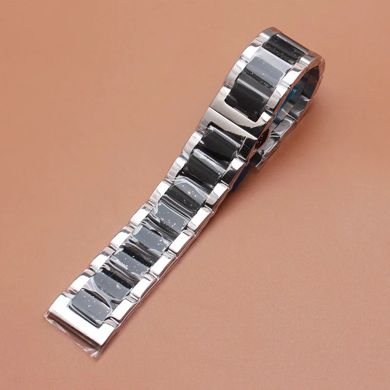 Silver With Black Watchband Bracelet Strap 18mm 20mm 22mm 23mm High Quality Metal Stainless steel Watch Band for Men Women Hours | Наручные