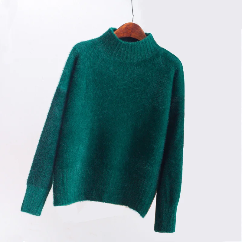 Женский зимний свитер с высоким воротником бархатный вязаный женский 2018