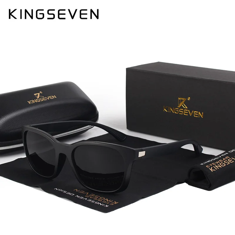 KINGSEVEN, Классические Модные поляризованные черные солнцезащитные очки, мужские очки для вождения, рыбалки, квадратные солнцезащитные очки - Цвет линз: C01 BLACK GRAY
