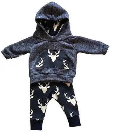 2020new fall autumn Newborn Baby Boy Girls Clothes Cute Tops Hooded + Deer Long Trousers 2pcs Outfit Kids infant Clothing Set | Детская