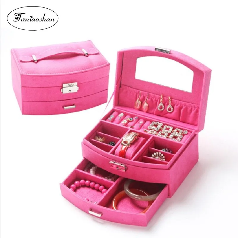 

2 Layers flannel jewery box Multiple color Semi-automatic jewelry display High capacity storage case