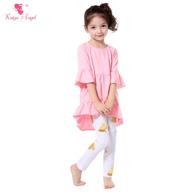 2017 Easter Bunny Children Clothing Spring Girls Clothes Wholesale Toddler Girl Cothing Pink Dress Rabbit Leggings 2 Pcs Suit