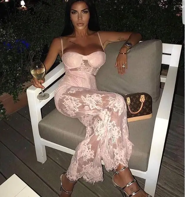 

Plus Size XL Newest Ladies Sexy Lace Black Beige Bandage Jumpsuit 2020 Celebrity Designer Fashion Jumpsuit