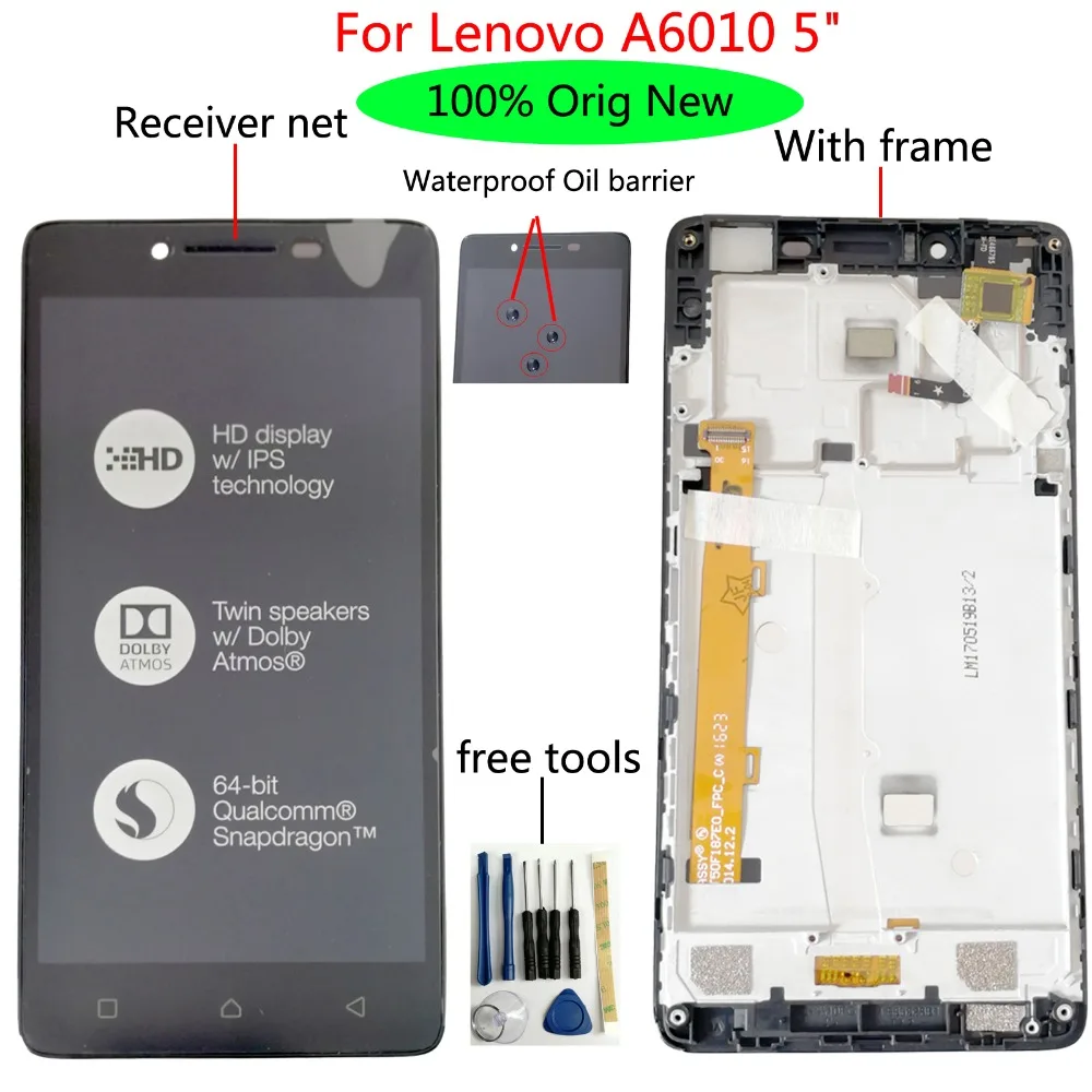 Сменный сенсорный ЖК-экран Shyueda 100% Oig с рамкой для Lenovo A6010 5 &quotIPS 720x1280 пикселей |