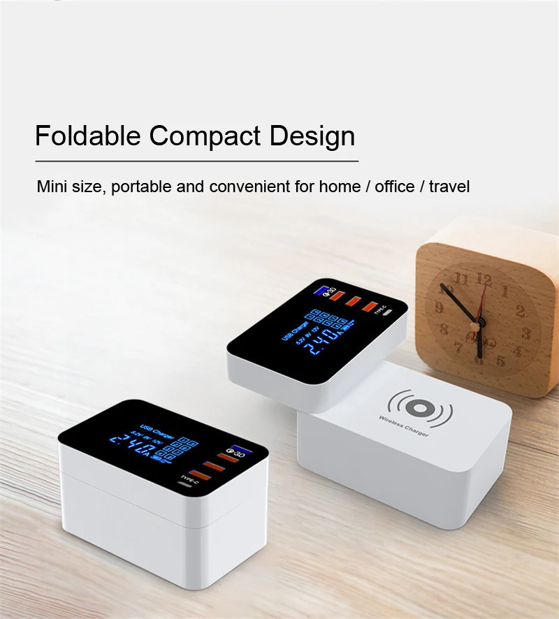 QI Беспроводное зарядное устройство Quick Charge 3,0 Smart usb type C зарядная станция светодиодный дисплей адаптер питания для быстрой зарядки настольное зарядное устройство