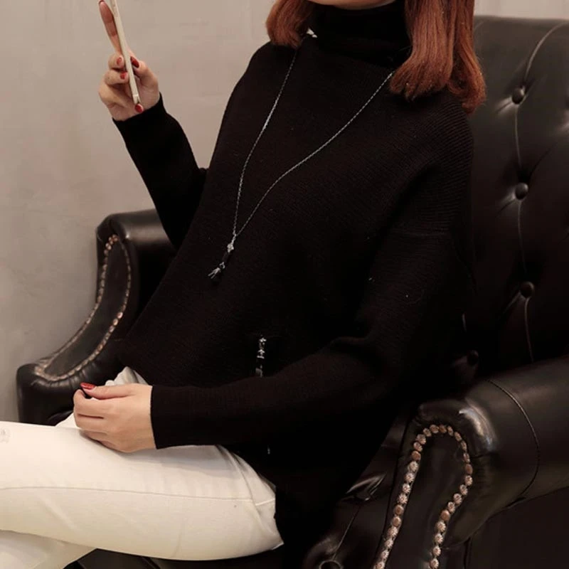 

Spring Autumn Women Sweater 2019 New High-Necked Loose Thin Thick Female Sweater Knitted Turtleneck Ladies Sweater Tops Cw653